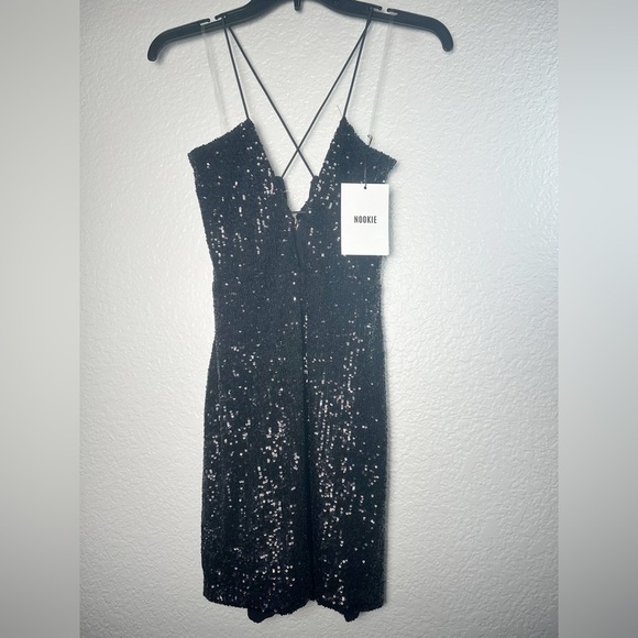 NWT Revolve Nookie Black Sequined Supreme Mini Dress With Plunging Neckline - Picture 4 of 7
